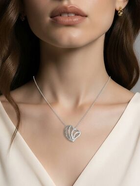 NEW Puffy heart pendant necklace cz sterling silver